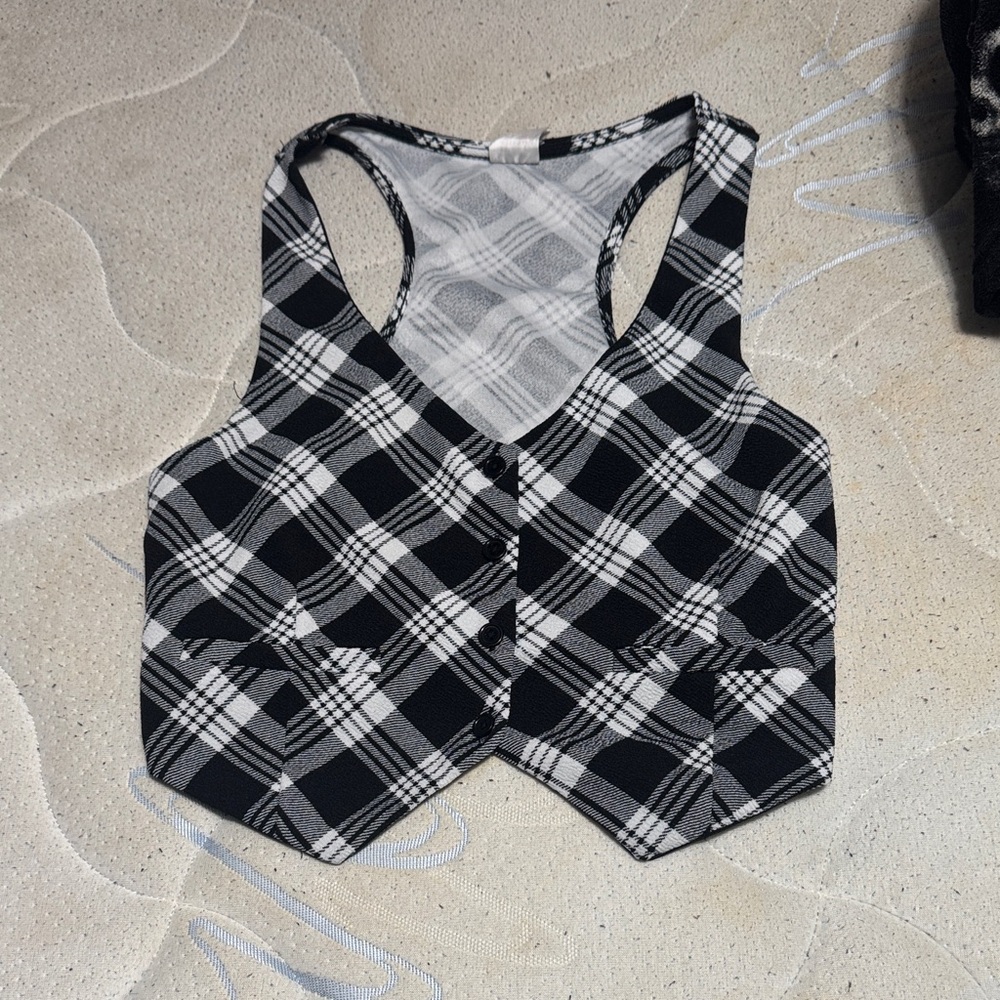 Plaid Black and White Vest